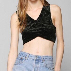 Staring At Stars Black Velvet Floral jacquard Plunge V Neck Bralette Crop Top